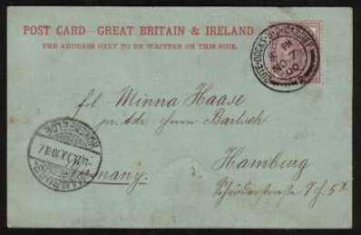 view larger front view of image for 1d Lilac on a postcard cancelled with a double ring CDS reading BUTE DOCKS S O CARDIFF dated NO 7 00