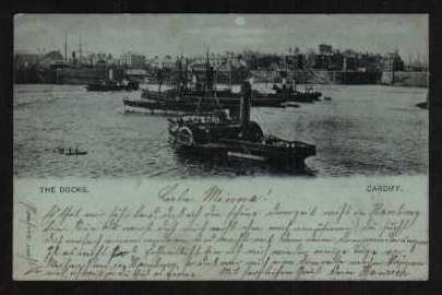 view larger back view of image for 1d Lilac on a postcard cancelled with a double ring CDS reading BUTE DOCKS S O CARDIFF dated NO 7 00