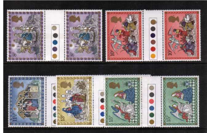 view larger back view image for Christmas set of five in unfolded 'Traffic Light' gutter pairs