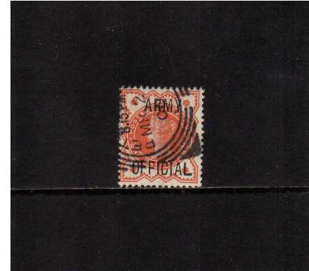 view larger image for SG O41var (1897) - �d Vermilion overprinted ARMY OFFICIAL superb fine used clearly showing the variety 'thick 'L' of OFFICIAL' SG Spec Cat L36o Cat �22
