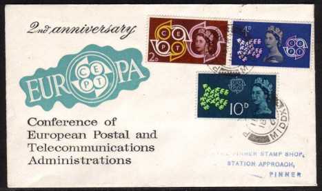 view larger back view image for CEPT Conference, Torquay of three on illustrated and addressed FDC cancelled with a two CDS's
