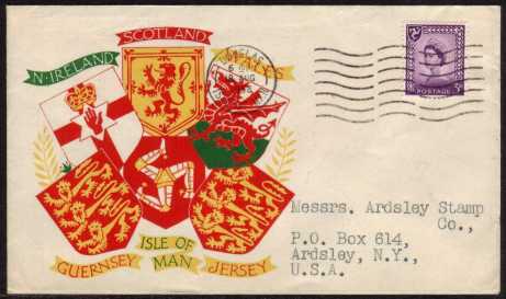 view larger back view image for ISLE of MAN - 3d Deep Lilac on a illustrated typed addressed cover cancelled DOUGLAS - ISLE OF MAN. Superb!