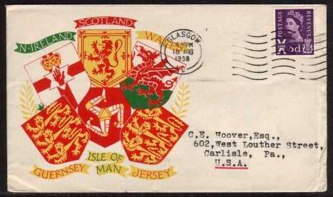 view larger back view image for SCOTLAND - 3d Deep Lilac on a colour illustrated FDC with typed address and GLASGOW wavy line cancel. Some slight creasing at lower right.