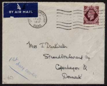 view larger back view image for 11d definitive single on plain hand addressed cover cancelled with a AMERSHAM - BUCKS wavy line.