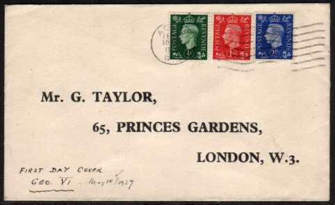 view larger back view image for �d 1d 1�d definitives on plain FDC cancelled with a wavy line cancel and bold printed address.