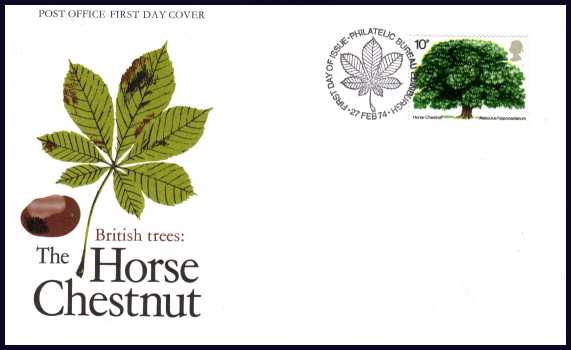 view larger back view image for British Trees (2nd Issue) single on official unaddressed Post Office FDC cancelled with PHILATELIC BUREAU special handstamp.