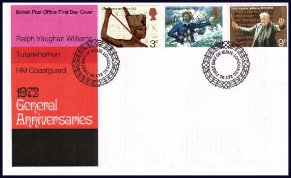 view larger back view image for Anniversaries set of three on official unaddressed Post Office FDC cancelled with the alternative Bureau cancel dated 26 APRIL 1972