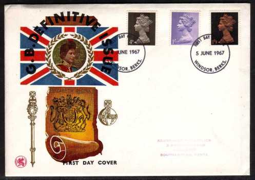 view larger back view image for Machin - 4d 1/- 1/9d on WESSEX colour illustraled FDC with handstamp address  cancelled two strikes of  the WINDSOR - BERKS FDI.