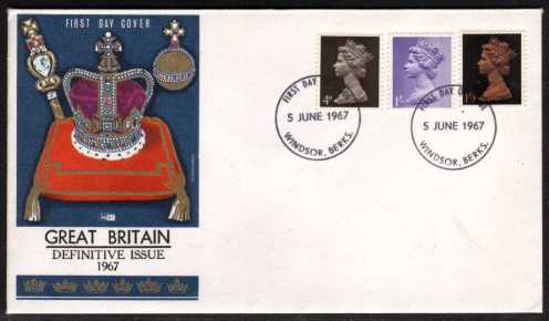 view larger back view image for Machin - 4d 1/- 1/9d on PHILART colour illustrated UNADDRESSED FDC cancelled two strikes of the WINDSOR - BERKS FDI.