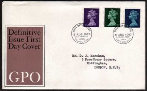 view larger back view image for Machin - 3d 9d 1/6d on official GPO with typed address illustrated FDC cancelled with two strikes of PHILATELIC BUREAU - EDINBURGH FDI's
