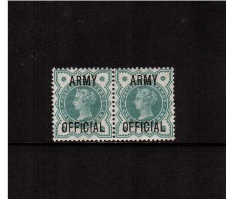 view larger image for SG O42var (1900) - �d Blue-Green fine lightly mounted mint pair overprinted 'ARMY OFFICIAL' showing the listed variety short first 'I' on 'OFFICIAL' on stamp at left. Nice to find in pair with normal! SG SPEC L37k Cat �45