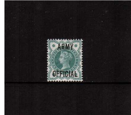 view larger image for SG O42var (1900) - �d Blue-Green overprinted 'ARMY OFFICIAL' lightly mounted mint showing the listed variety 'Short 'Y' of 'ARMY'. SG SPEC L37i Cat �40