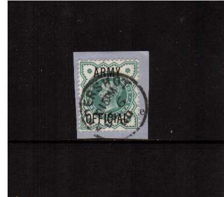 view larger image for SG O42 (1900) - �d Blue-Green overprinted 'ARMY OFFICIAL' tied to a small piece with an ALDERSHOT CDS dated DE 6 00. Pretty.