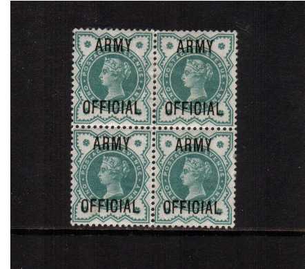 view larger image for SG O42 (1900) - �d Blue-Green overprinted 'ARMY OFFICIAL' lightly mounted mint block of four (two stamps are in fact unmounted)