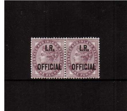 view larger image for SG O3 (1882) - 1d Lilac overprinted 'I.R. OFFICIAL' Fine very lightly mounted mint pair.