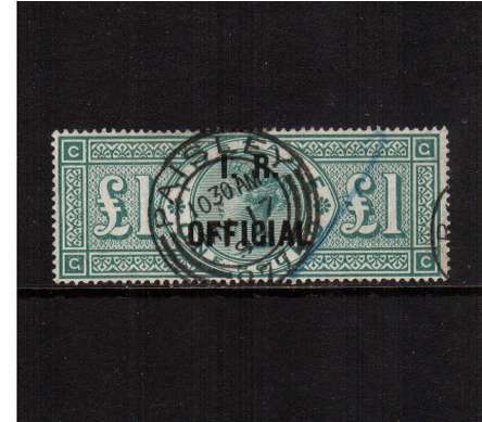 view larger image for SG O16 (1892) - �1 Green lettered 'G-C' overprinted 'I.R.OFFICIAL' cancelled with a crisp PAISLEY double ring CDS MAY 17 97. A very bright and fresh stamp with the benefit of a Philatelic Foundation certificate. 
<br/><b>AQP</b>