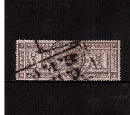 view larger image for SG 185 (1884) - £1 Brown Lilac - Watermark Crowns lettered 'R-A'. A good sound used stamp with full perforations and great colour but with a couple of light creases not visible from the front. Bargain!!<br/>SG Cat £2400
<br/><b>QFD </b>