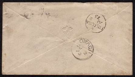 view larger back view of image for 1d Red Plate 154 lettered 'E-C' on a small neat complete envelope cancelled with an Irish duplex cancel for BALLYMONEY sent to FINTONA (a very small village) on JU 2 73. Rather nice!