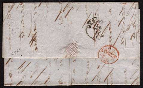 view larger back view of image for 6d Deep Lilac - Plate 5 lettered 'S-L' on entire crisply cancelled with a LIVERPOOL duplex dated 8 FE 66 to GENOA with arrival mark on back only 4 days later!!