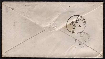 view larger back view of image for 1d Venetian Red lettered 'R-F' cancelled with a WINCHESTER duplex dated SE 24 80 to IRELAND