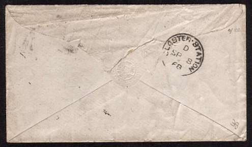view larger back view of image for 1d Red Plate from Plate 111 lettered 'P-E' on a business adverting envelope reading SYDNEY D. JENKINS - SHIP BROKER - CARDIFF cancelled with a BUTE DOCKS duplex dated SP 8 68 to GLOUCESTER.