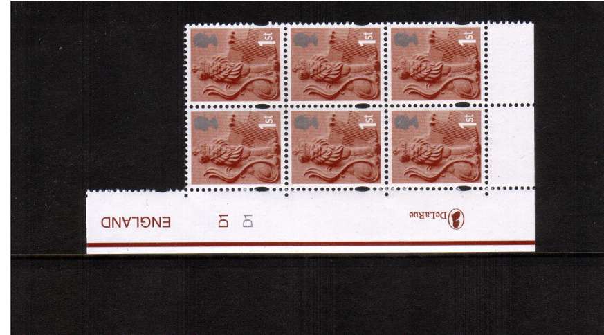 view larger image for SG EN7 (14 Oct 2003) - 1st Class in a superb unmounted mint cylinder block of six showing cylinder numbers D1 D1<br/>TYPE II