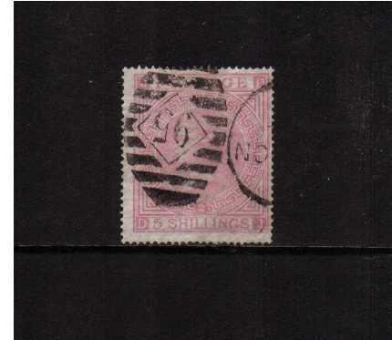 view larger image for SG 127 (1874) - 5/- Pale Rose from Plate 2 lettered  'D-J'<br/>A good used single without fault with average centering for this issue. SG Cat £1500