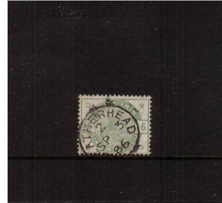 view larger image for SG 195Wi (1883) - 9d Dull Green lettered ''K-G''<br/>
A stunning superb used stamp clearly showing<b> WATERMARK SIDEWAYS INVERTED </b>with the bonus of being cancelled with a LEATHERHEAD steel CDS dated SP 3 86.<br/>
SG Cat £775+100%=£1550
<br/><b>J2016</b>