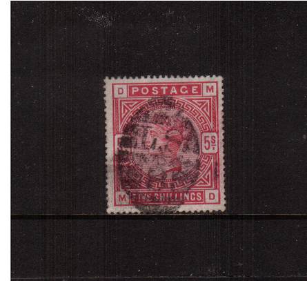 view larger image for SG 181 (1883) - 5/- Crimson lettered ''M-D''<br/>
A good sound used stamp.<br/>
SG Cat £250
<br/><b>J2016</b>