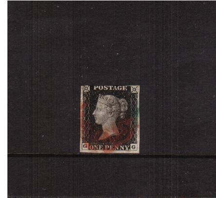 view larger image for SG 2 (1840) - 1d Black lettered ''G-G''<br/>
A three margined stamp cancelled with a light Red cancel.

<br/><b>J2016-1840</b>