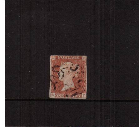 view larger image for SG 7 (1841) - 1d Red-Brown from Plate 1b lettered ''S-F''<br/>
A three, nearly four margined stamp cancelled with a light Black Maltese Cross cancel<br/>
SG Cat £375 

<br/><b>J2016-1840</b>