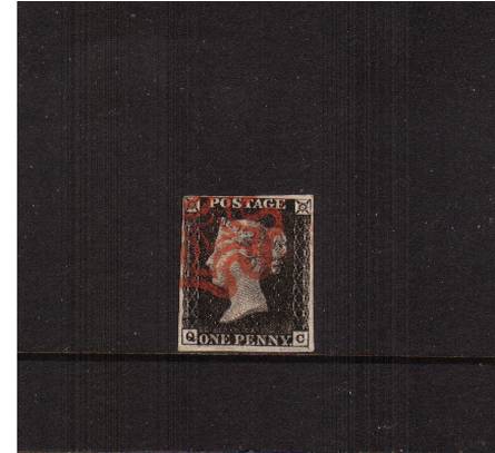 view larger image for SG 2 (1840) - 1d Black from Plate 4 lettered ''Q-C''<br/>
A  four margined stamp cancelled with a crisp Red  Maltese Cross cancel<br/>
SG Cat £375 

<br/><b>J2016-1840</b>