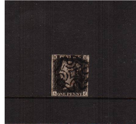 view larger image for SG 2 (1840) - 1d Black from Plate 5 lettered ''A-J''<br/>
A four (close) margined stamp cancelled with a lovely Black Maltese Cross cancel<br/>
SG Cat £375 

<br/><b>J2016-1840</b>
