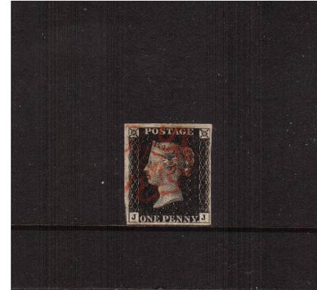 view larger image for SG 2 (1840) - 1d Black from Plate 6 lettered ''J-J''<br/>
A lovely four margined stamp cancelled with a Red Maltese Cross cancel<br/>
SG Cat £375 

<br/><b>J2016-1840</b>