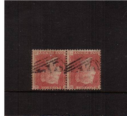 view larger image for SG 40Wi (1857) - 1d Rose-Red - Die II - Alph 3 - Perf 14<br/>
A superb fine used pair from Plate 39 lettered ''A-C'' - ''A-D'' clearly showing <b>WATERMARK INVERTED - TYPE I</b>
<br/>SG Cat £80x2=£160
<br/><b>J2016</b>