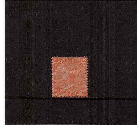 view larger image for SG 94 (1870) - 4d Vermilion from Plate 12 lettered ''B-L''. <br/>A  good  mounted mint stamp ''short stamp'' (the perforation  variety and not reperforated!) with full original gum.<br/>SG Cat £575