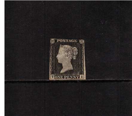view larger image for SG 2 (1840) - 1d Black from Plate 1a lettered 'T-I'<br/>A lightly mounted mint stamp with large part original gum slightly cut into top right. Amazing proof like impression!<br/>SG Cat £18,500