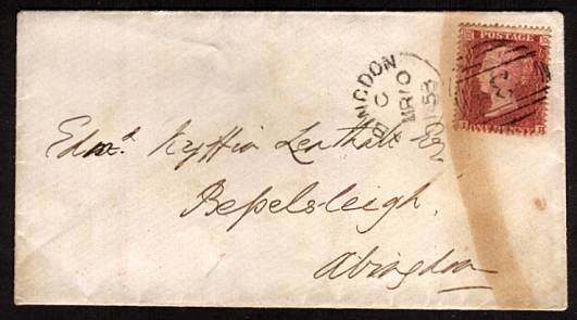 view larger front view of image for 1 Red ''Stars'' - Large Crown - Perf 16 - lettered ''I-H-'' on a small, neat envelope cancelled with an ABINGDON ''sideways duplex'' cancel dated MR 10 53  SG 26 Cat on cover £240<br/><b>XZX</b>