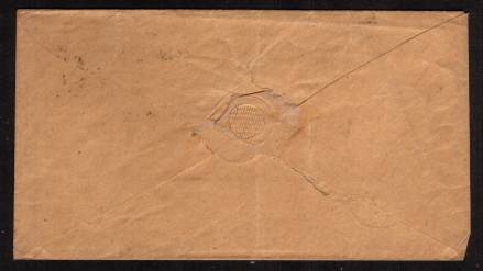 view larger back view of image for 1d Deep Red-Brown lettered ''R-J'' on a small envelope cancelled with a crisp, firm SPALDING Sideways Duplex dated OC 16 1859 on local cover to Mr Bass Harness Maker HOLBEACH
<br/><b>XZX</b>