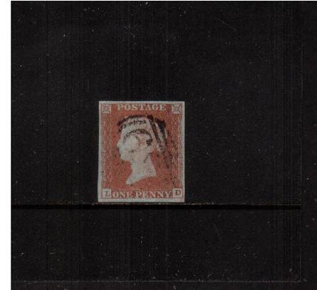 view larger image for SG 9 (1841) - 1d Pale Red Brown lettered ''L-D''<br/>
A fine used stamp with four good margins.

<br/><b>QQA</b>