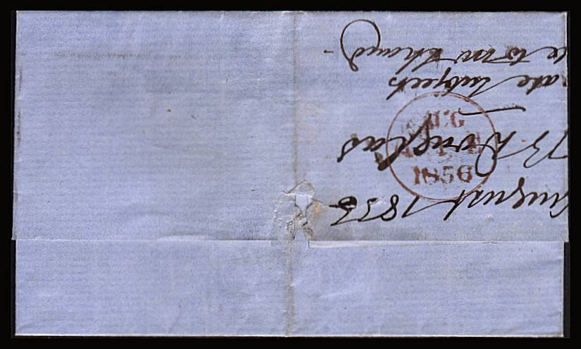 view larger back view of image for 1 ''Stars'' Lettered ''C-A''<br/>
A lovely stamp cancelled with a Scottish local cancel for LAURISTON PLACE tied to local entire dated AUG 1856. Scarce cancel!
<br/><b>QBQ</b>