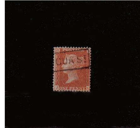 view larger image for SG 33 (1857) - 1d Orange-Brown - Blued  - Die II - Large Crown - Perf 16.<br/> lettered ''J-G''<br/>
A stunning fine used stamp cancelled with a ANTIGUA ST boxed Scots Local Cancel. Stunning!! 

<br/><b>QBQ</b>

