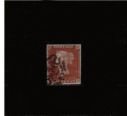 view larger image for SG 8m (1841) - 1d Red-Brown lettered ''S-H''<br/>
A four margined stamp cancelled with a number ''3'' in the Maltese Cross.<br/>SG Cat £225
<br/><b>QBQ</b>