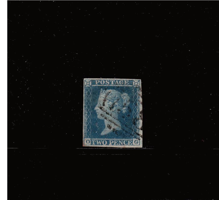 view larger image for SG 15aa (1841) - 2d ''Violet-Blue'' from Plate 4 lettered ''O-G''<br/>
A four margined stamp very lightly cancelled.<br/>SG Cat £1800 Pretty stamp. 
<br/><b>QBQ</b>