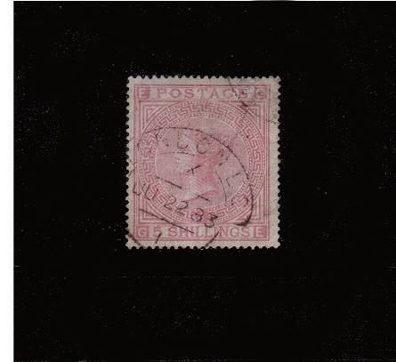 view larger image for SG 130 (1882) - 5/- Rose from Plate 4 lettered ''G-E''<br/>
A superb fine used single on <b>BLUED</b> paper cancelled with a light, crisp LONDON E.C. ''Hooded Circle'' cancel dated JU 23 83.
<br/>SG Cat £4000+75%=£7000
<br/><b>QBQ</b>