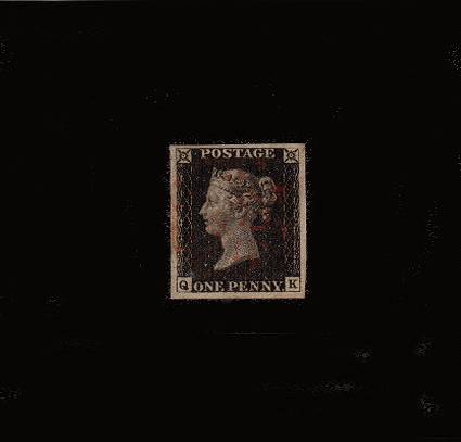 view larger image for SG 2 (1840) - 1d Black from Plate 1b lettered ''Q-K''<br/>
A lovely stamp with four excellent balanced margins cancelled with a light Red Maltese Cross. Superb!

<br/><b>QBQ</b>