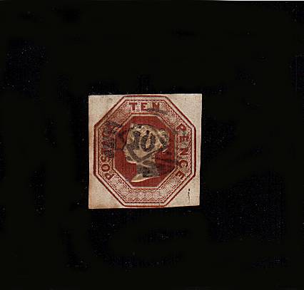 view larger image for SG 57 (1848) - Embossed - 10d Brown<br/>
From Die Three<br/>A lightly used four margined<br/>stamp with readable die number.<br/>Difficult stamp. <br/>SG Cat £1500 
<br/><b>QBQ</b>