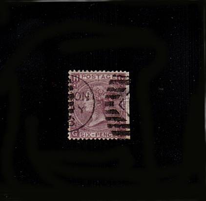 view larger image for SG 97 (1867) - 6d Lilac - Watermark Emblems - from Plate 6 lettered 'G-H'.
<br/>A good used stamp with cut down wing margin at left.
<br/>SG Cat £250
<br><b>QEQ</b>
