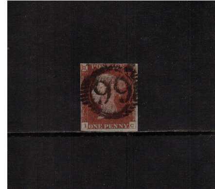 view larger image for SG 8 (1841) - 1d Red-Brown  lettered 'I-C'<br/>from Plate 56 cancelled with a LONDON '66' with four close margins