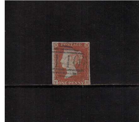 view larger image for SG 8p (1841) - 1d Red-Brown lettered 'T-H'<br/>a three margined stamp cancelled with a BLUE '440' for HOLSWORTHY. SG Cat £250
